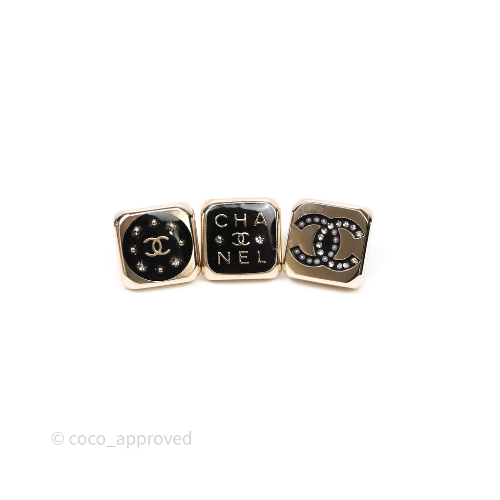 Chanel CC Square Brooch Set in 3 Gold Tone 22P