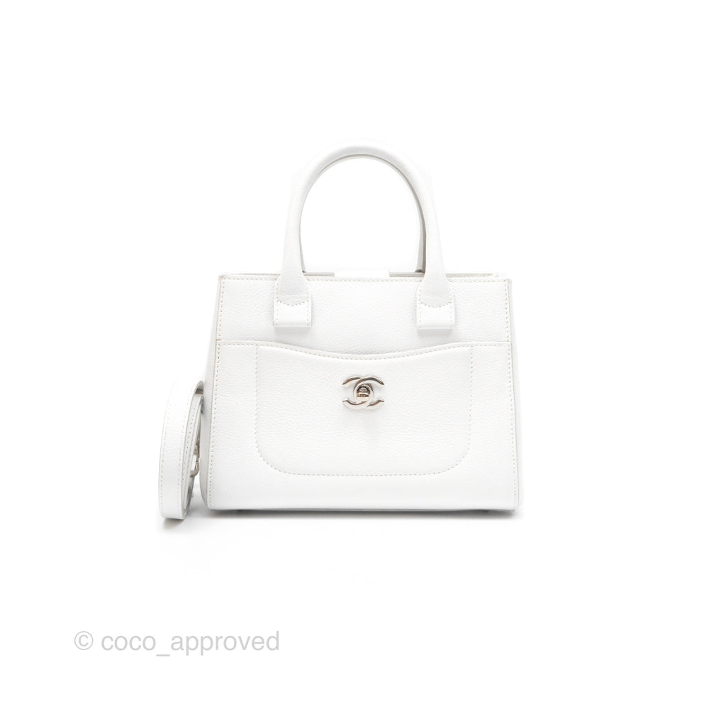 Chanel Mini Neo Executive Shopper Tote White Grained Calfskin Silver Hardware