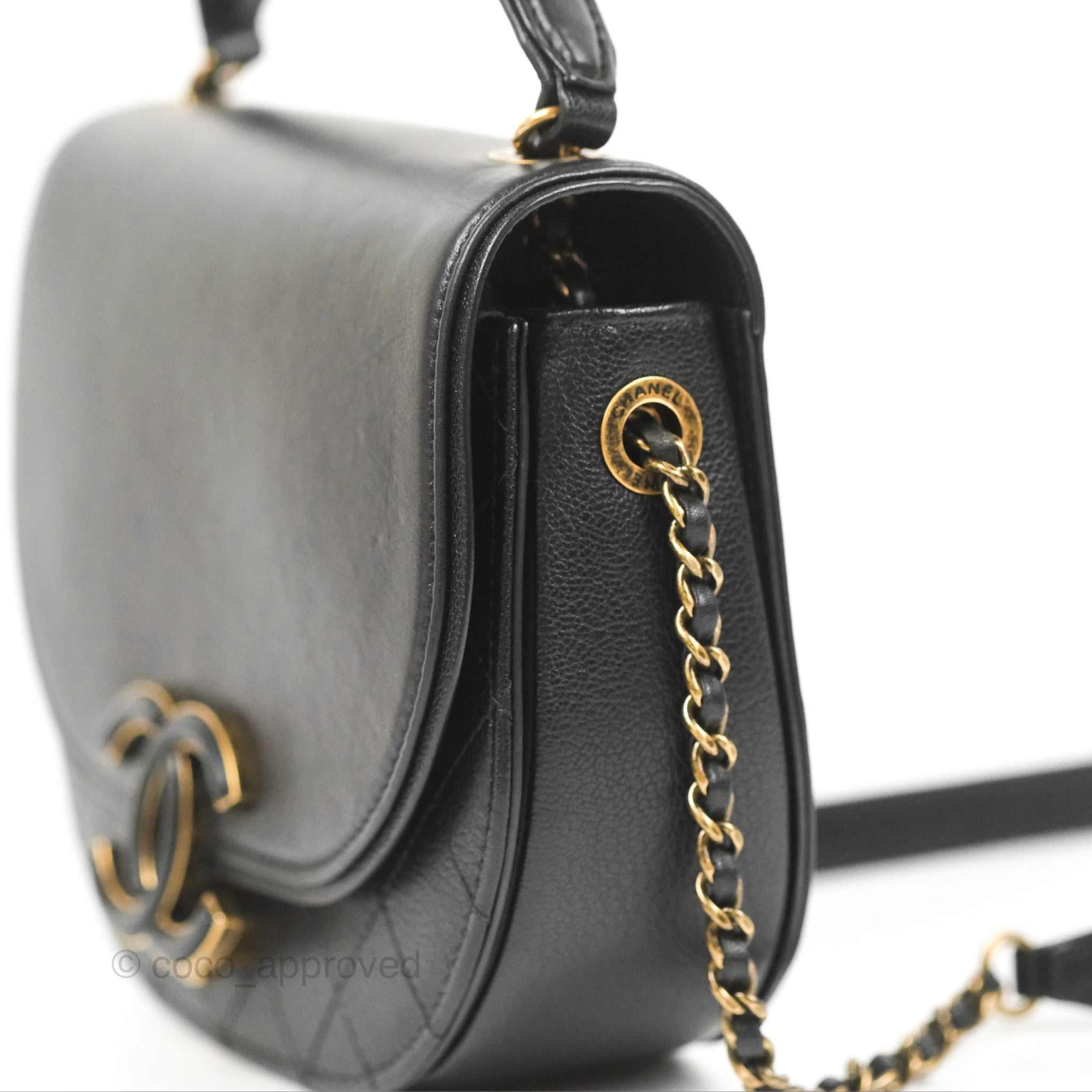 Chanel Small Coco Curve Flap Black Goatskin Antique Gold Hardware