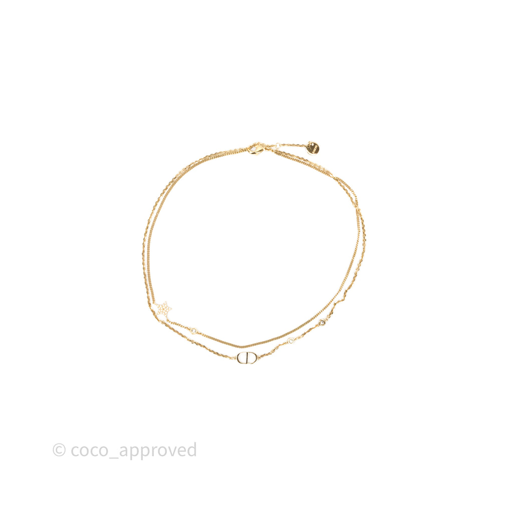Christian Dior CD Petit Double Necklace Crystal Gold Tone