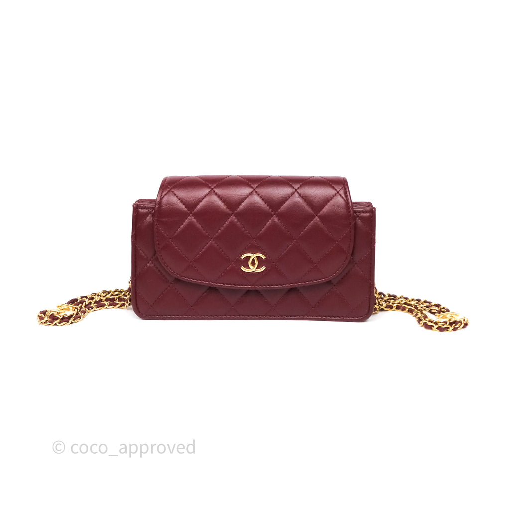 Chanel Mini WOC with CC Chain Burgundy Lambskin Gold Hardware 22K