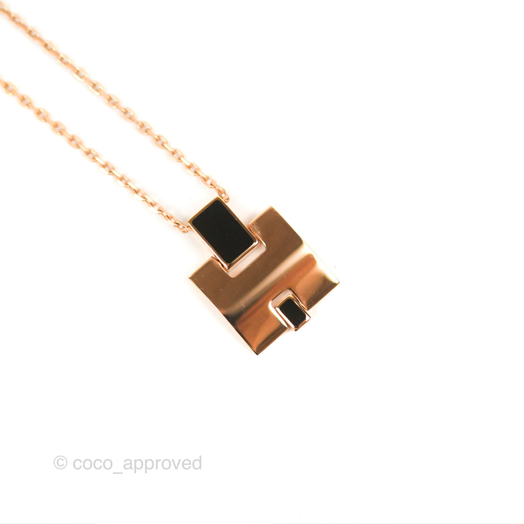 Hermes Eileen Pendant Necklace (Black/Rose Gold)