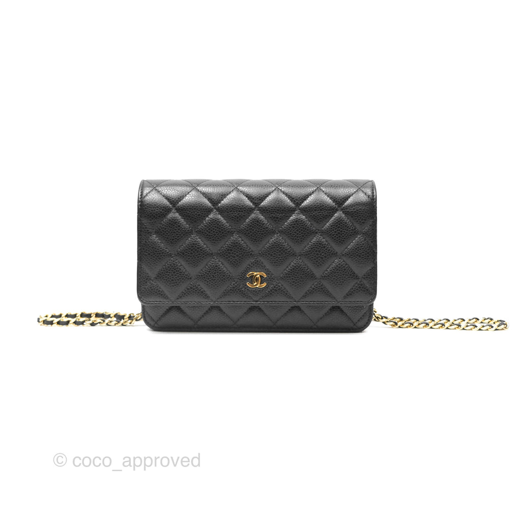 Chanel Classic Quilted Wallet On Chain WOC Black Caviar Gold Hardware