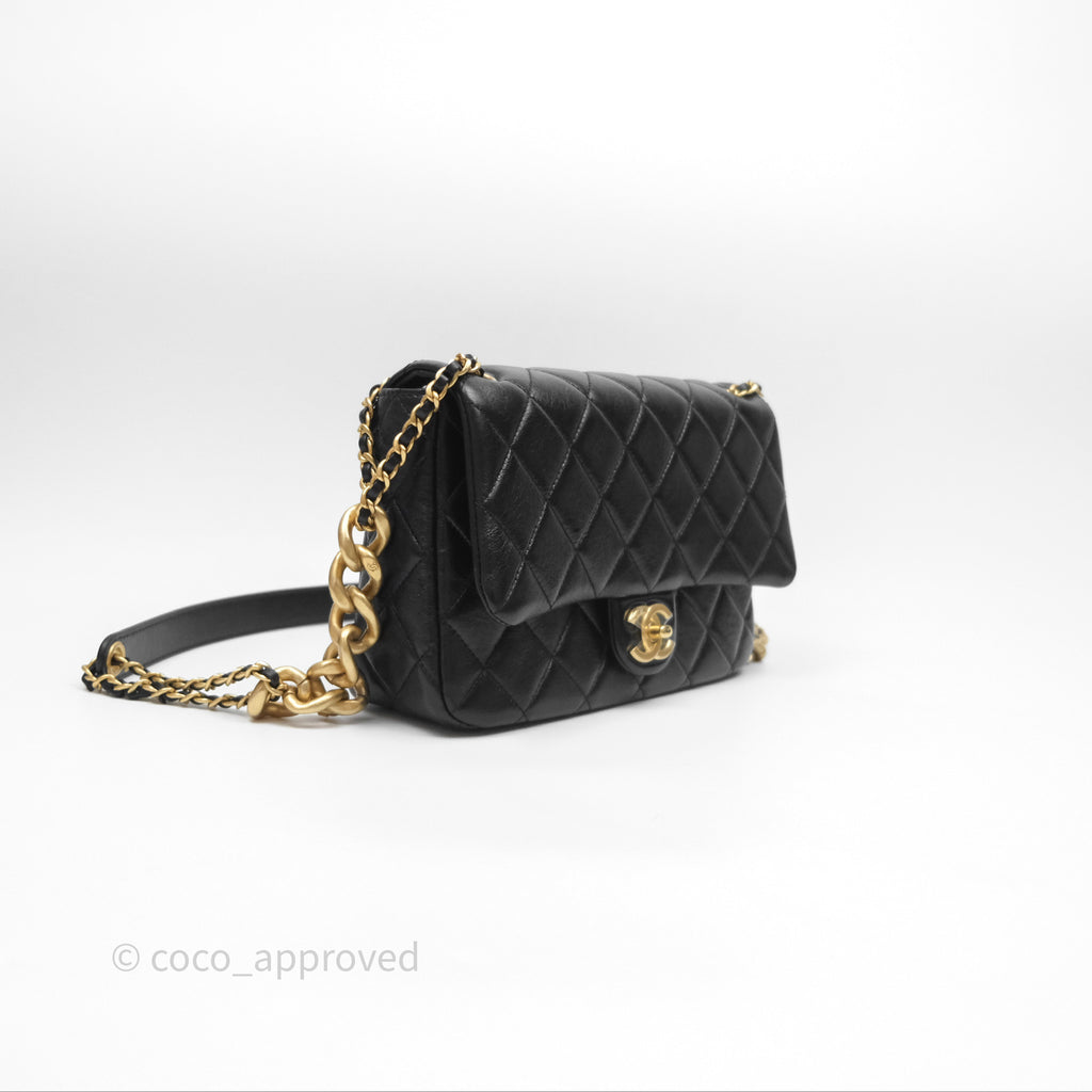 Chanel Quilted Flap Bag Black Lambskin Aged Gold Hardware 22P