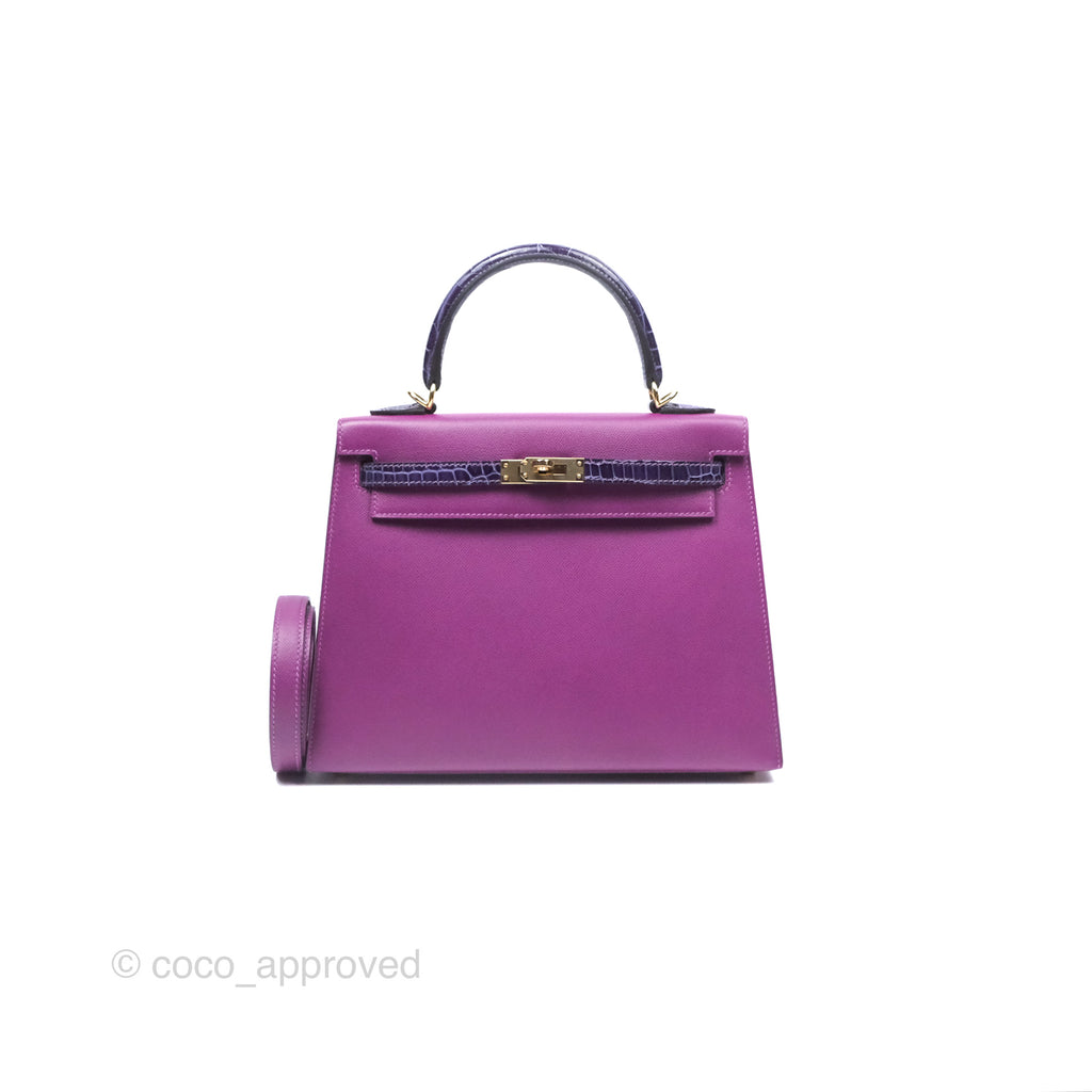 Hermès Kelly 25 Sellier Touch Anemone/ Amethyste Gold Hardware