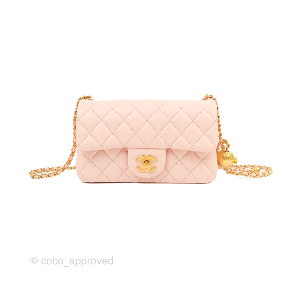 Chanel Pearl Crush Mini Rectangular Light Pink Lambskin Aged Gold Hardware