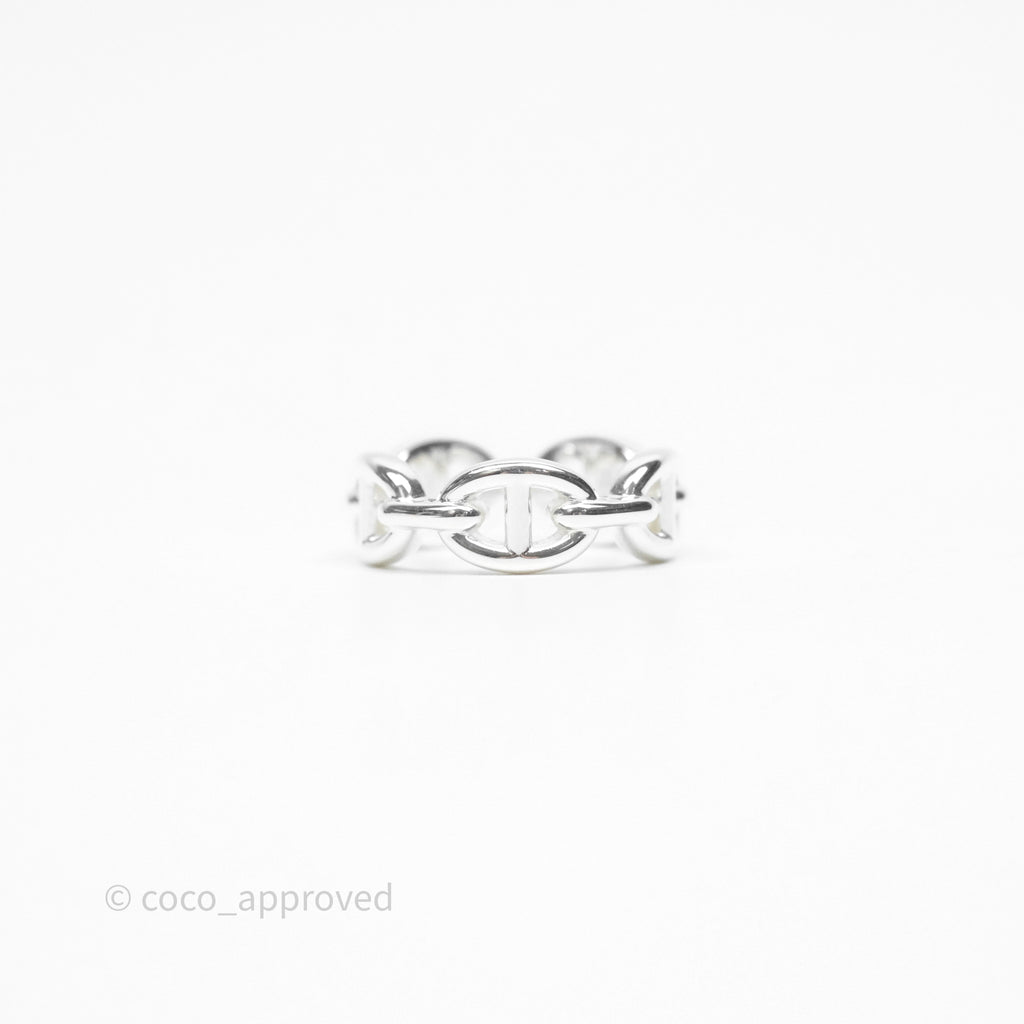 Hermès Sterling Silver PM Chaine d'Ancre Enchainee Band Ring Size 51