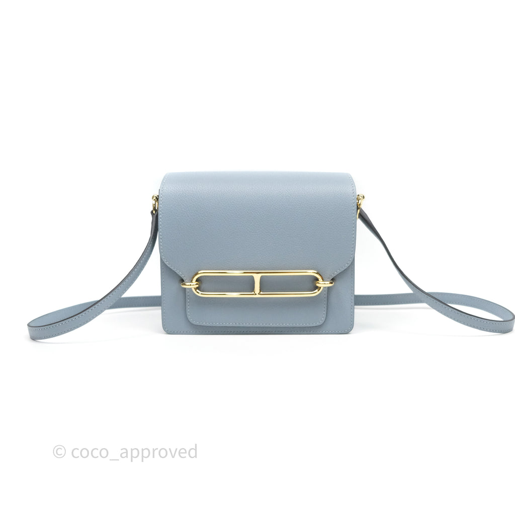 Hermès Roulis Mini 18 Bleu Lin J7 Evercolour Gold Hardware