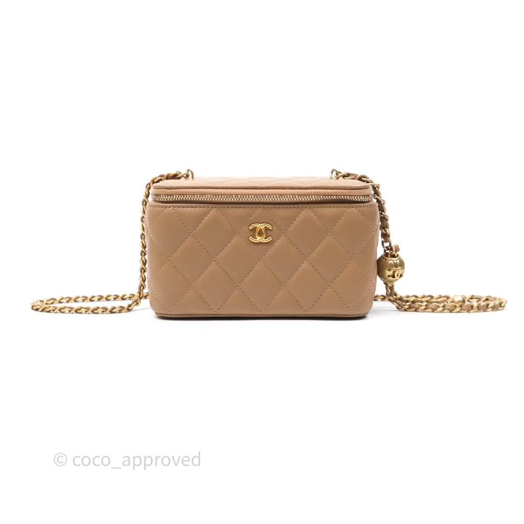 Chanel Pearl Crush Vanity With Chain Dark Beige Lambskin Aged Gold Hardware