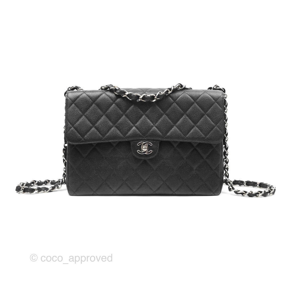 Chanel Classic Vintage Jumbo Single Flap Black Caviar Silver Hardware