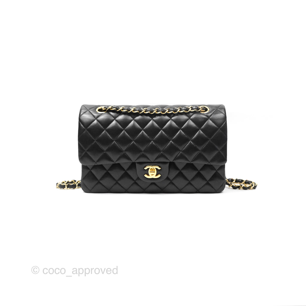 Chanel Classic M/L Medium Flap Quilted Black Lambskin Gold Hardware