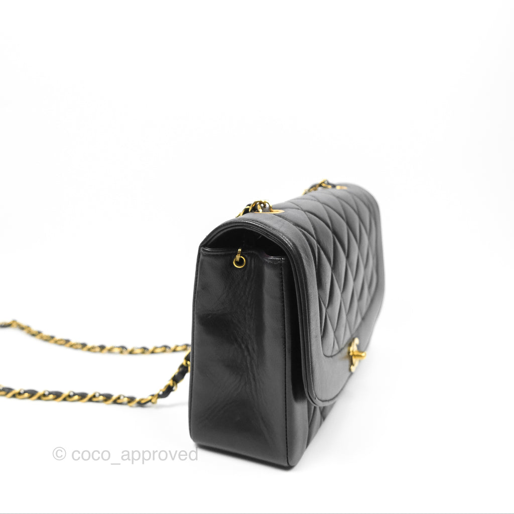 Chanel Vintage Quilted Medium Classic Diana Flap Bag Black Lambskin 24K Gold Hardware