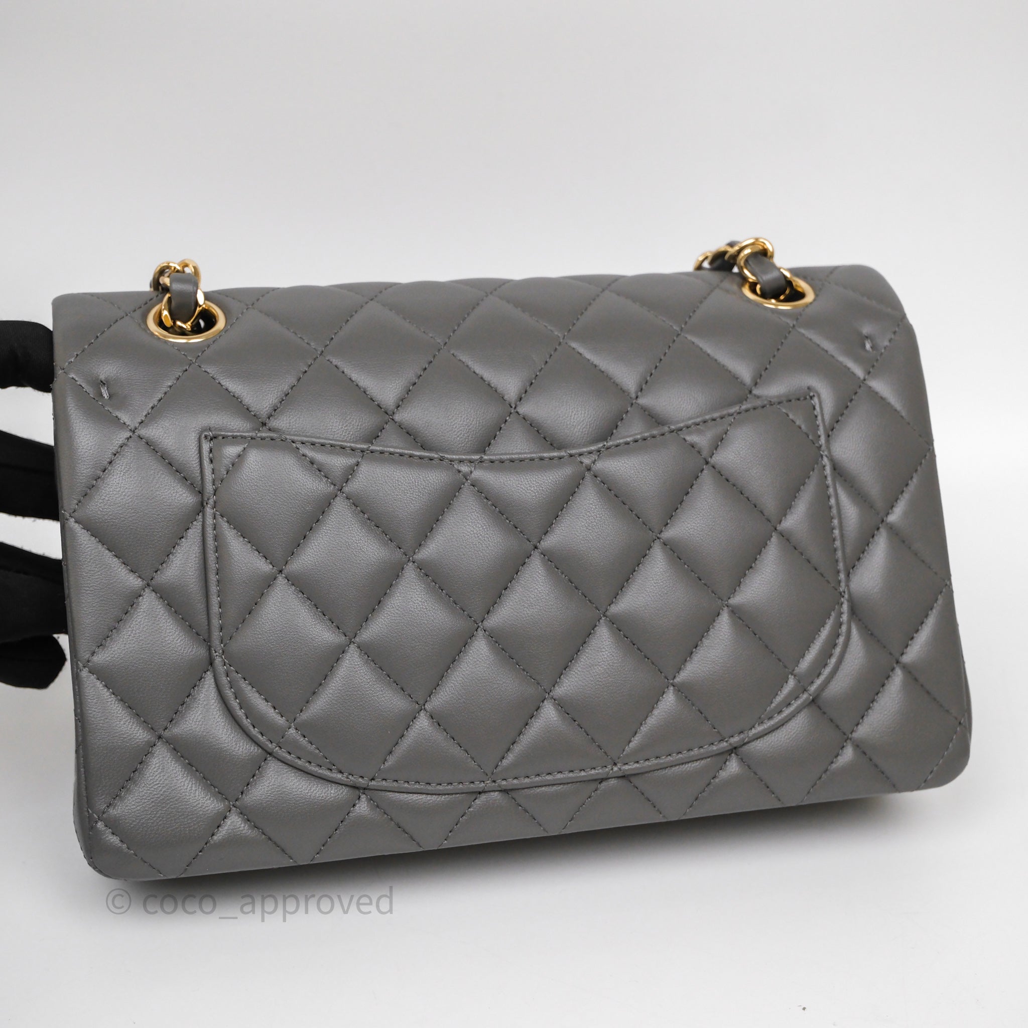 Chanel Small Quilted Classic Flap Grey Lambskin Light Gold