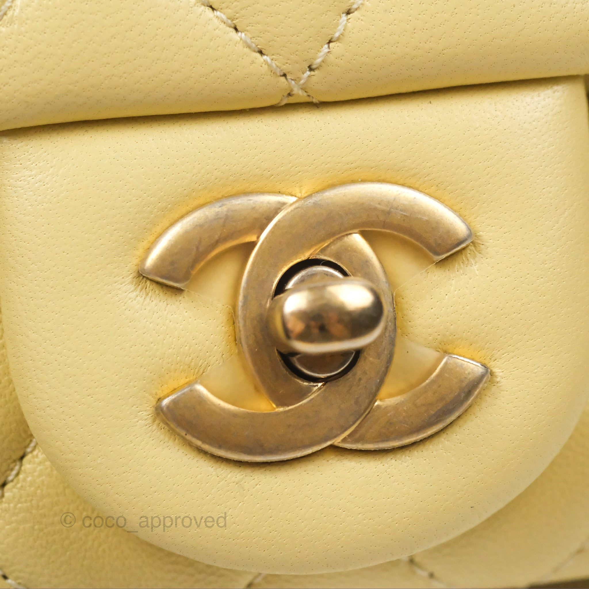 Chanel Pearl Crush Mini Square Quilted Yellow Lambskin Aged Gold