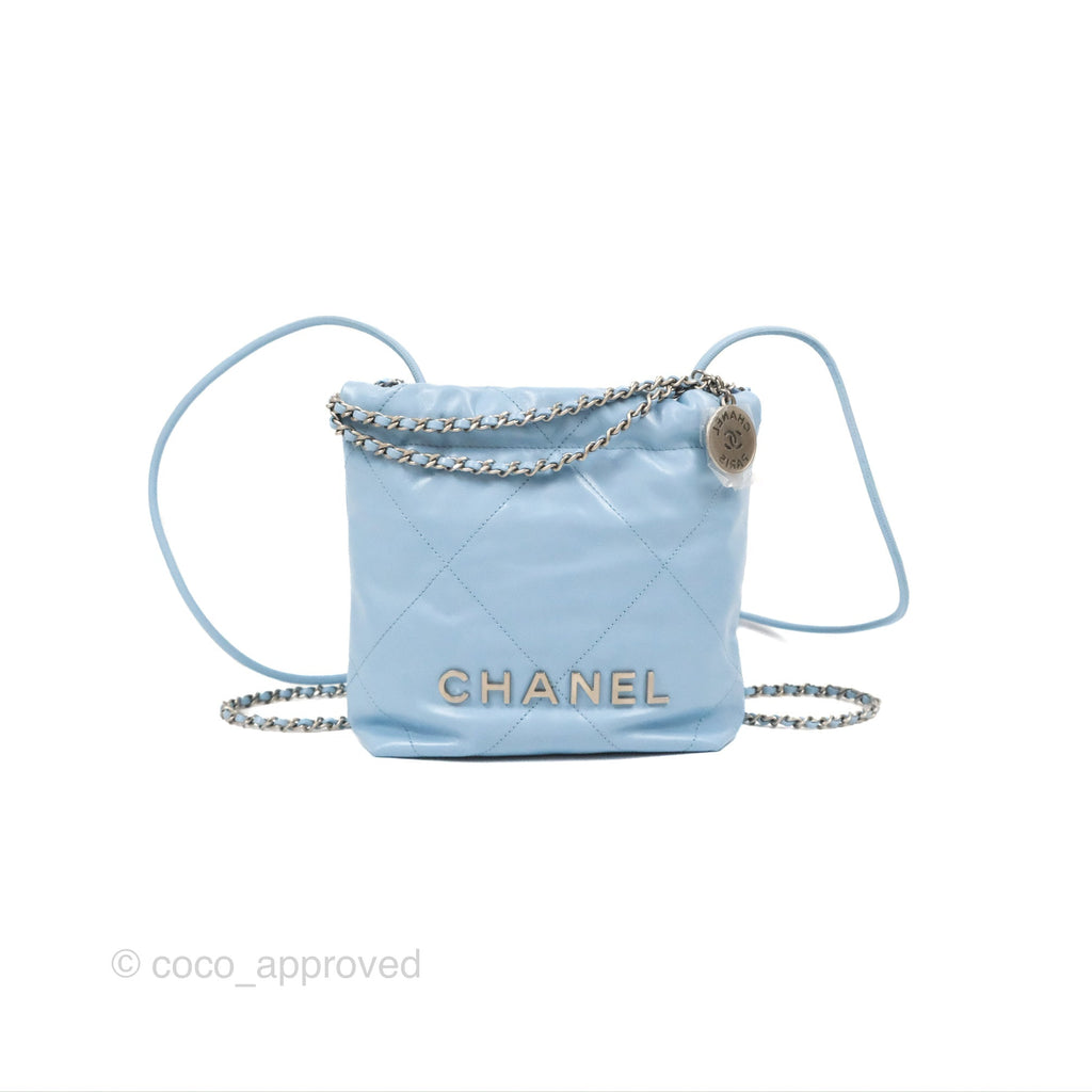 Chanel 22 Mini Bag Light Blue Crumpled Calfskin