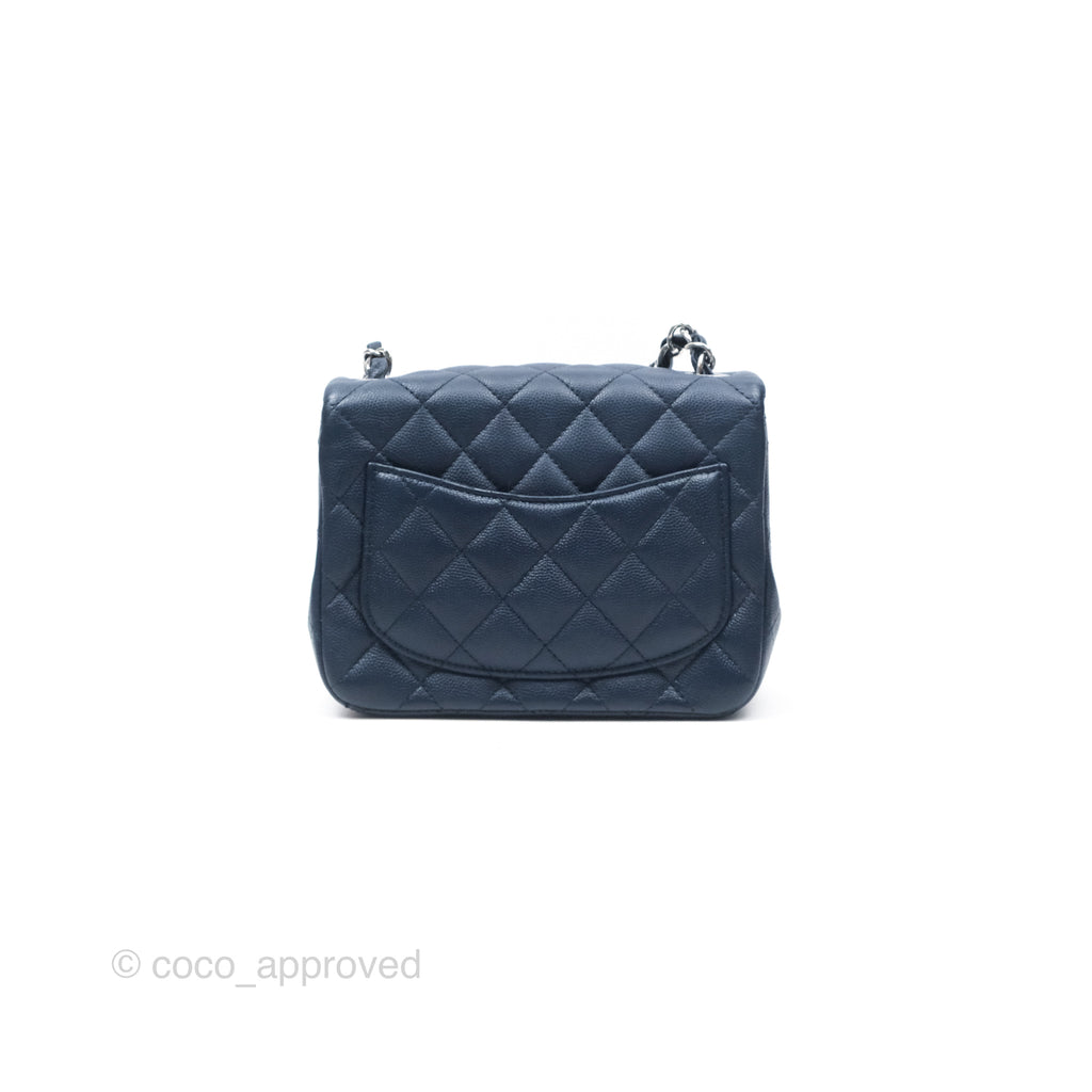 Chanel Mini Square Flap Quilted Navy Caviar Silver Hardware