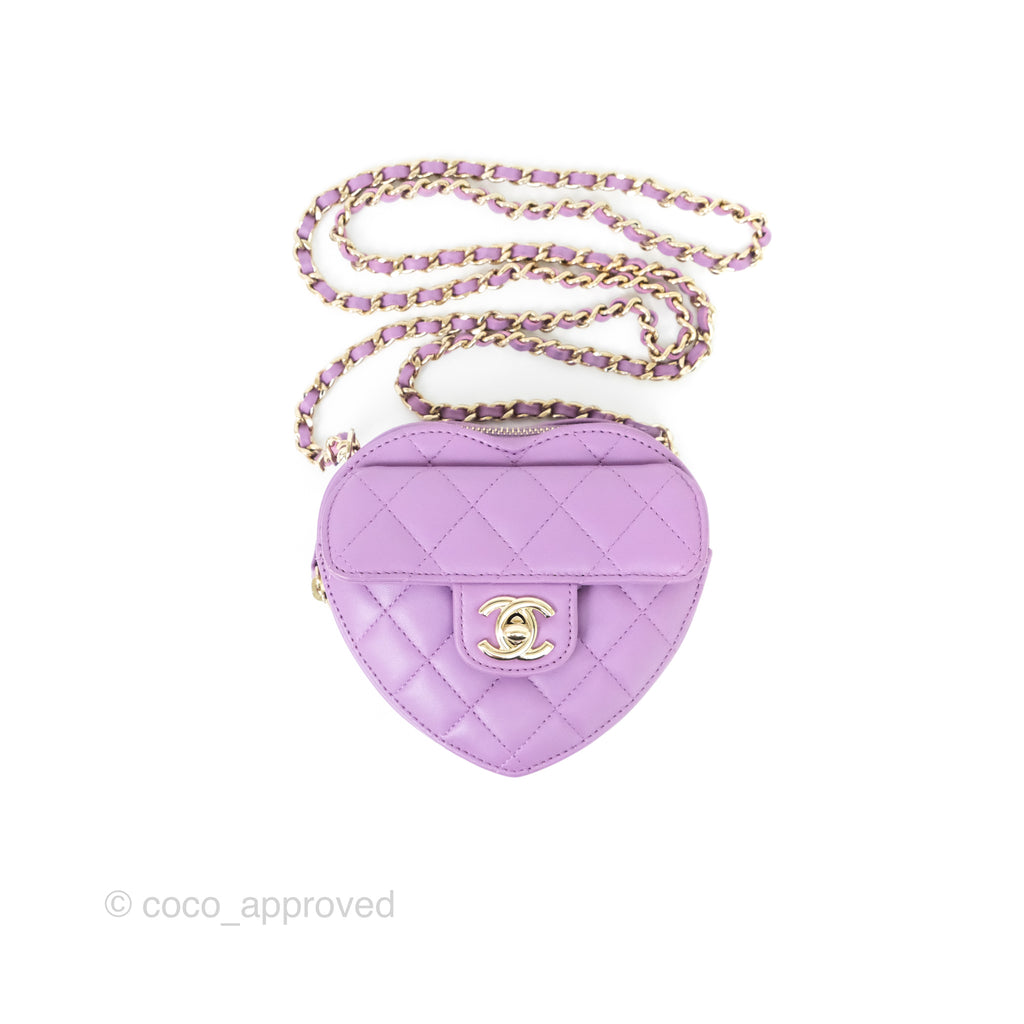 Chanel Small Heart Bag Purple Lambskin Gold Hardware 22S