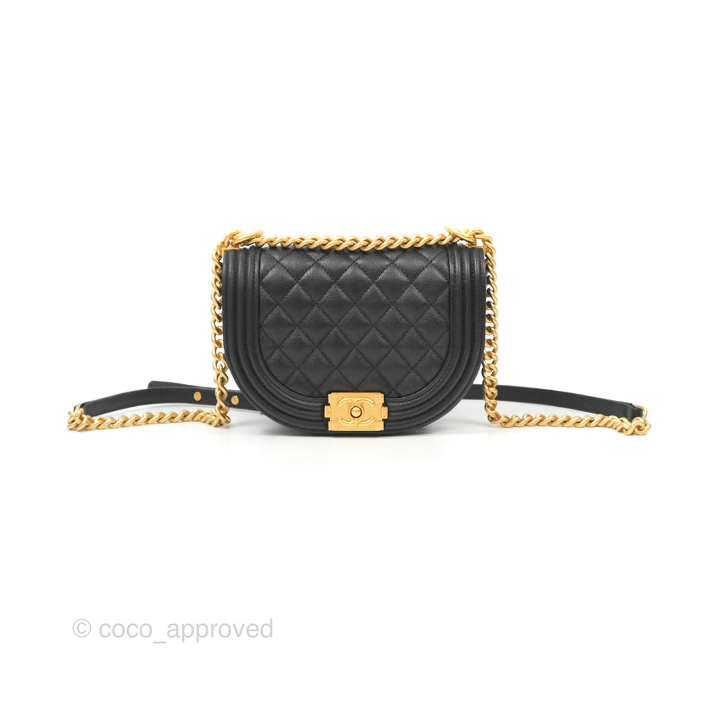 Chanel Boy Messenger Bag Black Caviar Aged Gold Hardware