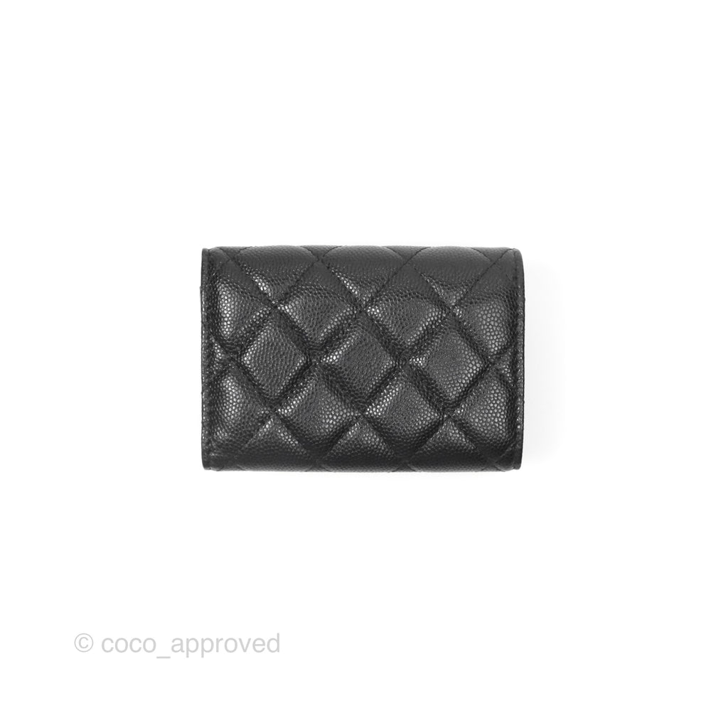 Chanel Quilted Classic Short Wallet Caviar Black Gold Hardware