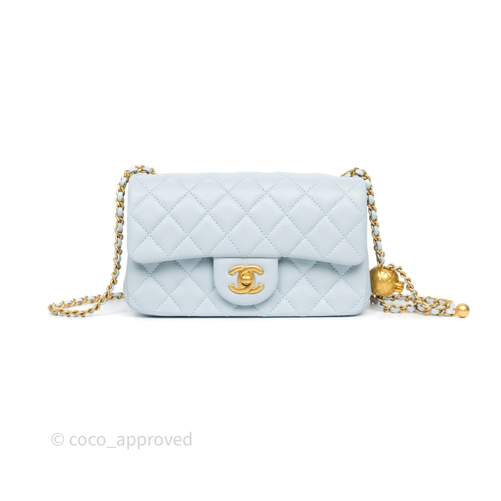 Chanel Pearl Crush Mini Rectangular Light Blue Lambskin Aged Gold Hardware