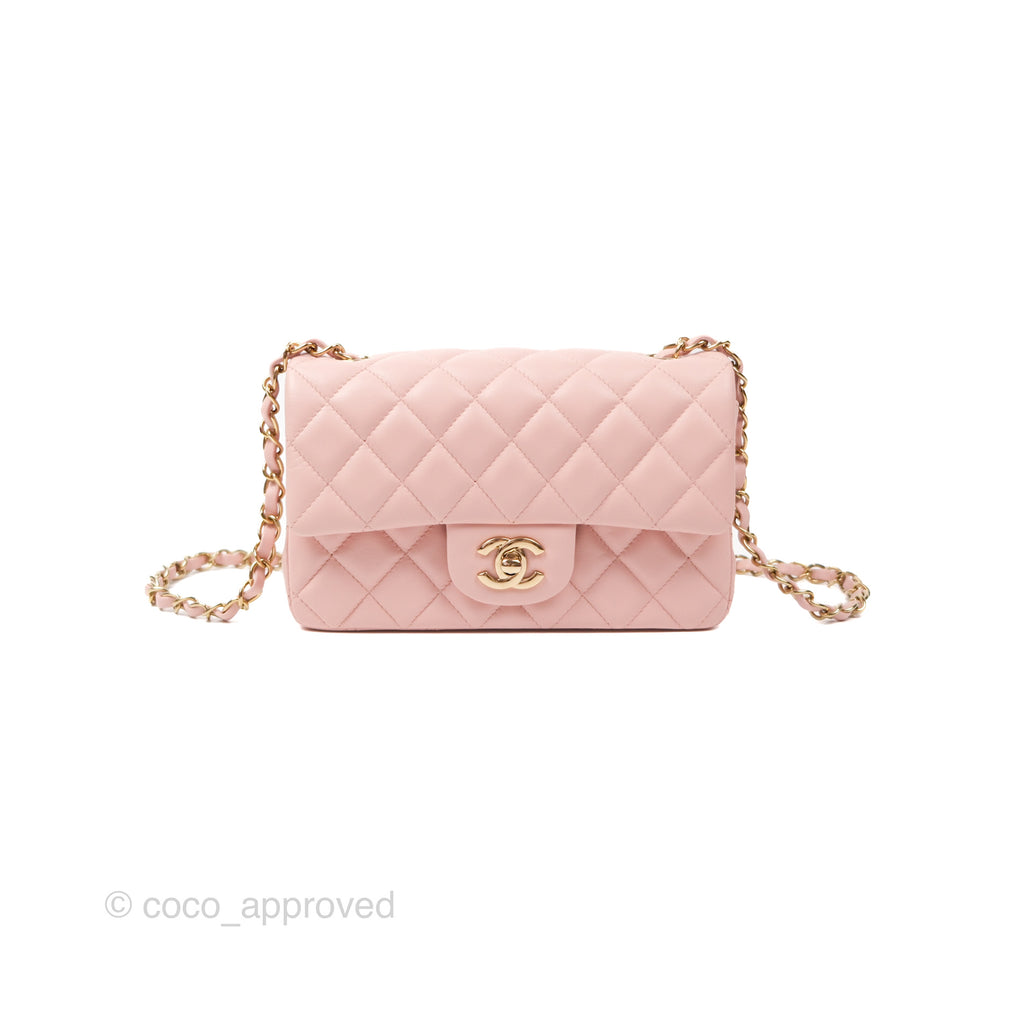 Chanel Quilted Mini Rectangular Flap Baby Pink Lambskin Gold Hardware