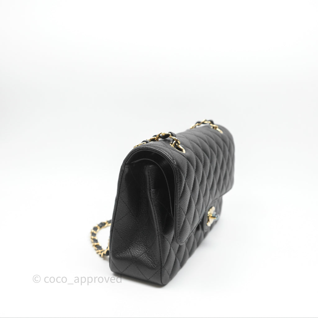 Chanel Classic M/L Medium Flap Quilted Black Caviar Gold Hardware
