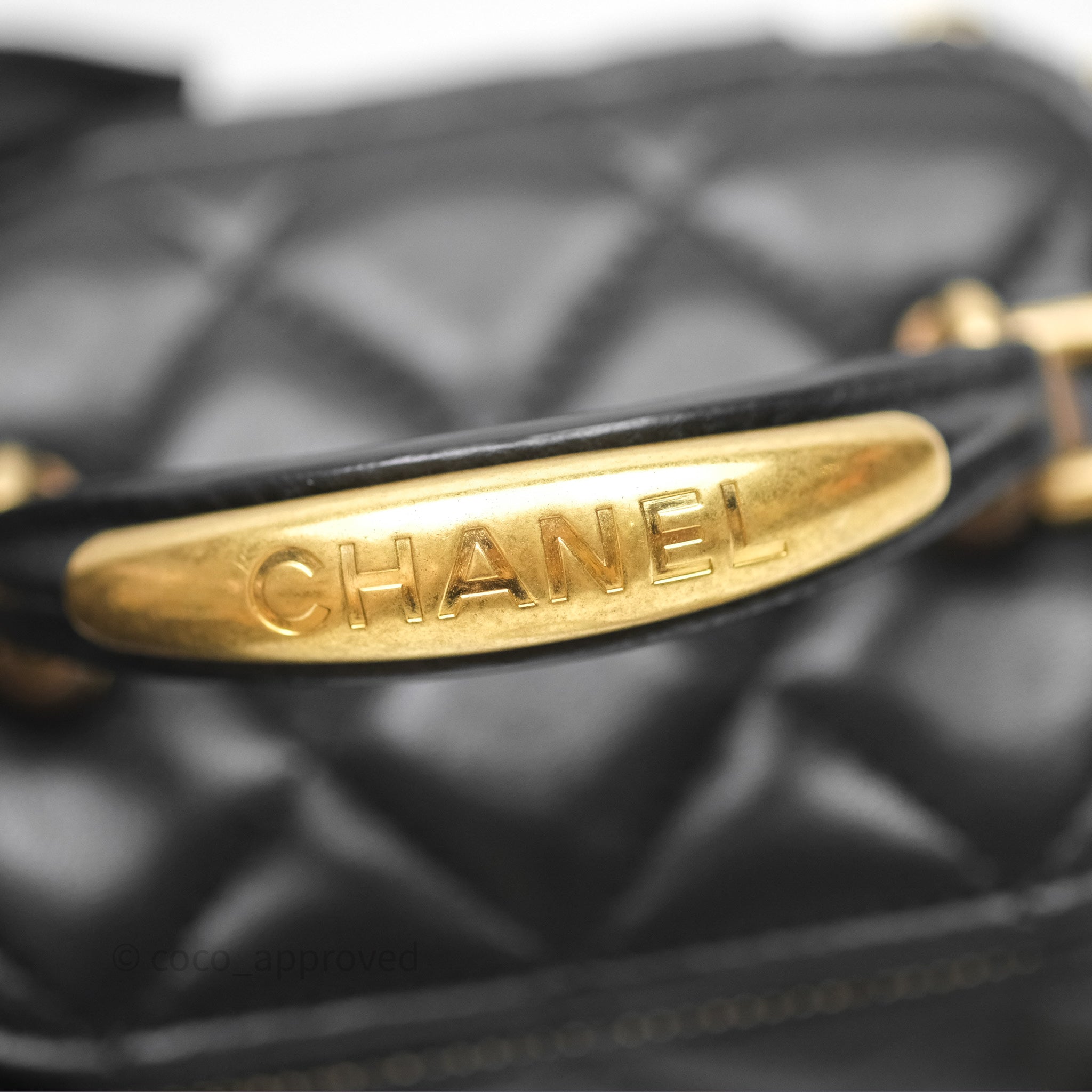 Chanel Mini Metal Top Handle Vanity With Chain Black Lambskin Aged