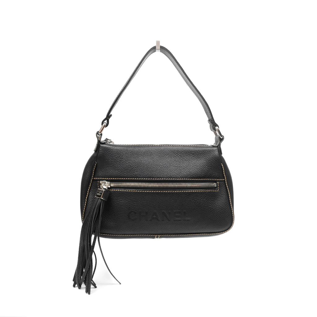 Chanel Vintage Fringe CC Shoulder Bag Black Calfskin