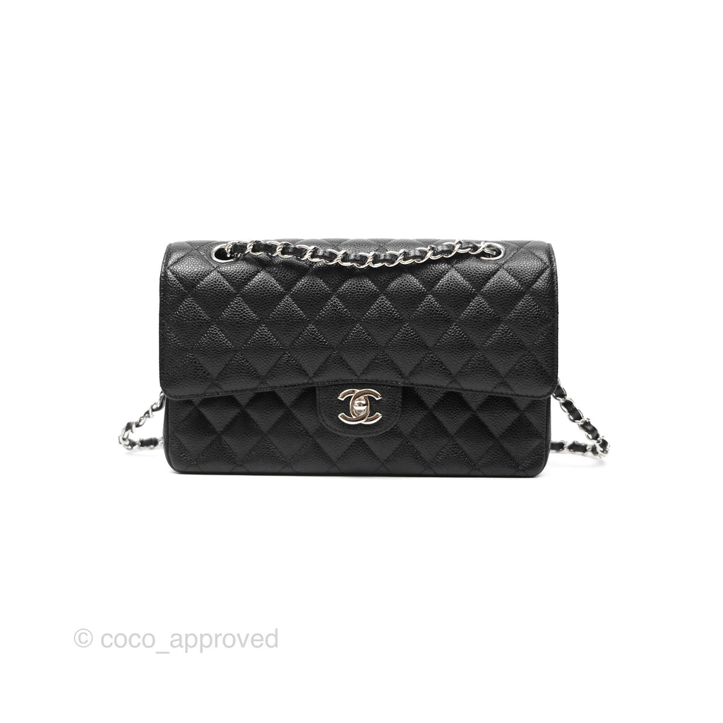 Chanel Classic M/L Medium Flap Quilted Black Caviar Silver Hardware