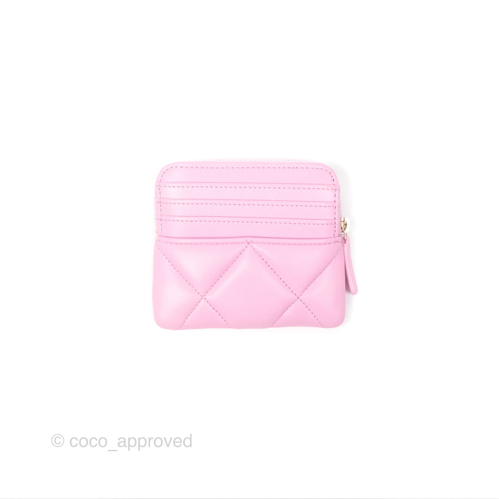 Chanel Quilted 19 Zip Card Holder Wallet Pink Lambskin