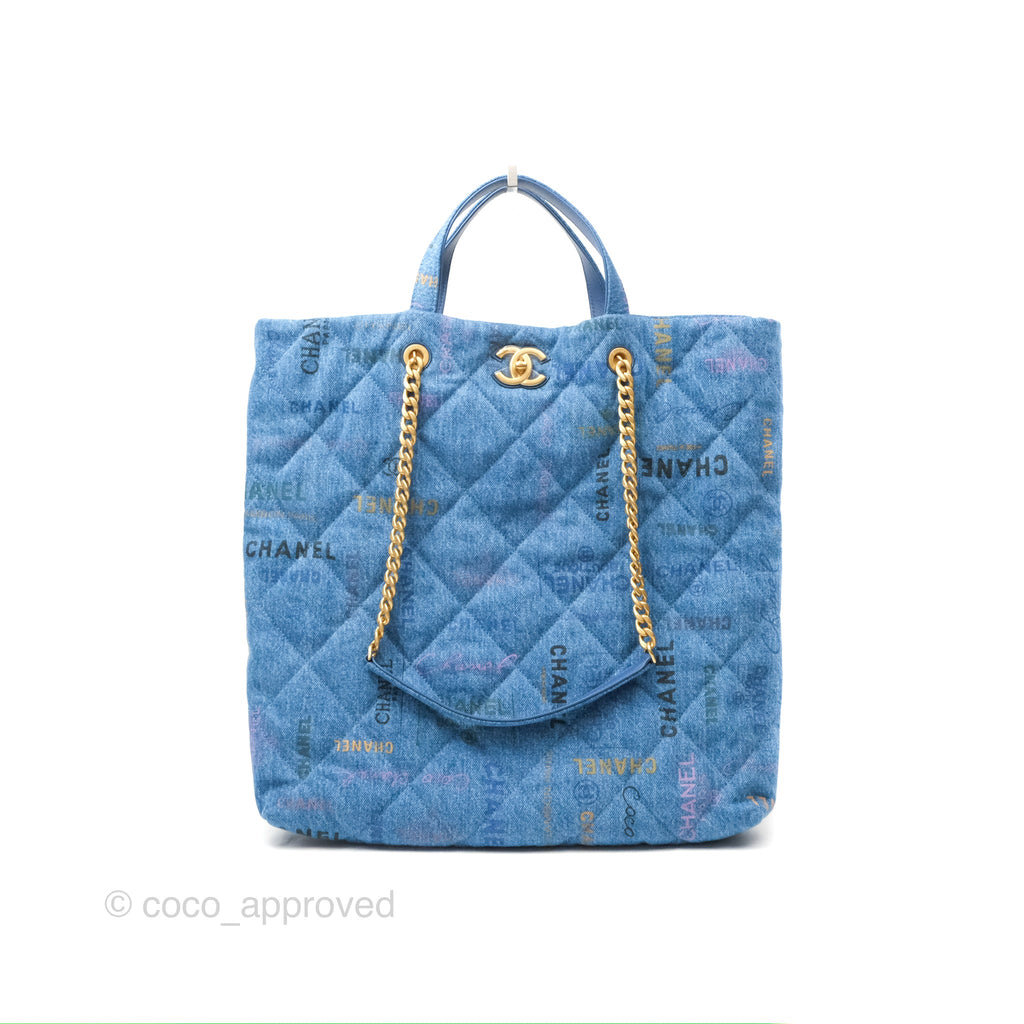 Chanel Maxi Shopping Tote Bag Quilted Denim Mood Aged Gold Hardware