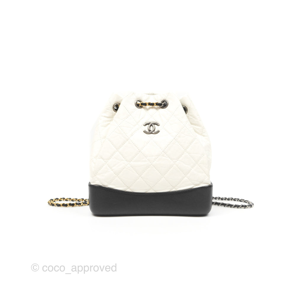 Chanel Small Gabrielle Backpack White Black Aged Calfskin