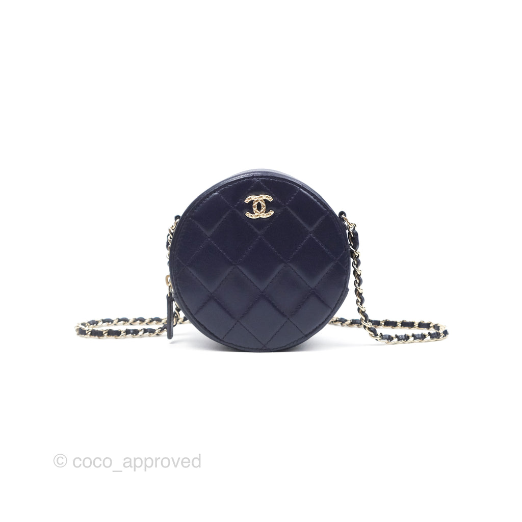 Chanel Quilted Round Clutch with Chain Dark Purple Calfskin Gold Hardware