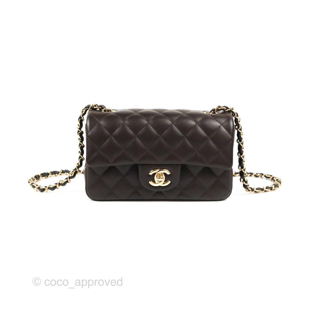 Chanel Quilted Mini Rectangular Chocolate Brown Lambskin Gold Hardware