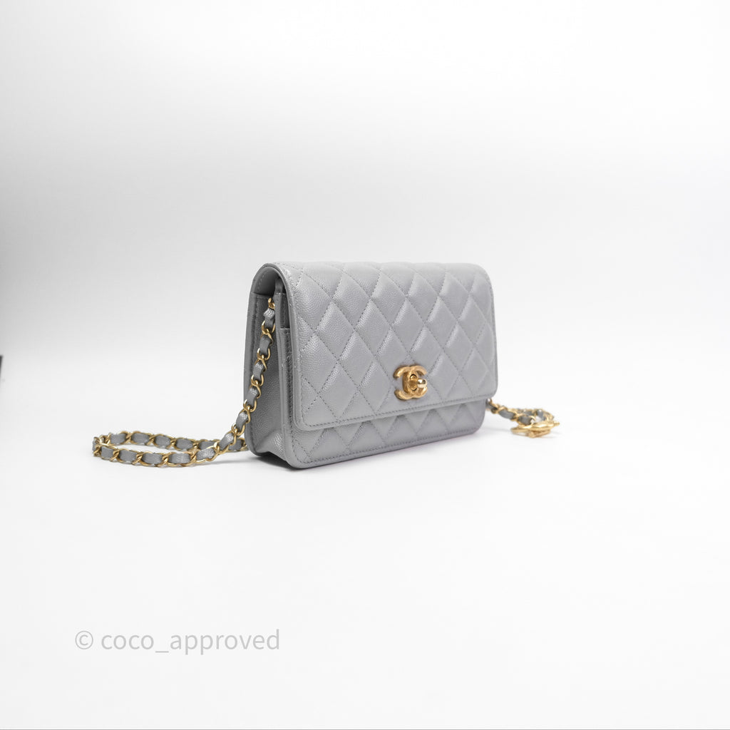 Chanel Wallet On Chain WOC Adjustable CC Chain Grey Caviar Aged Gold Hardware