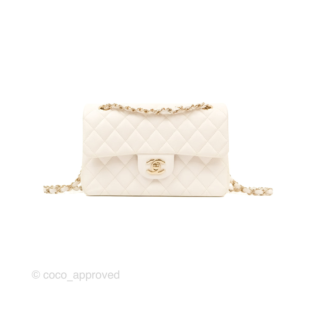 Chanel Small Classic Quilted Flap White Caviar Gold Hardware