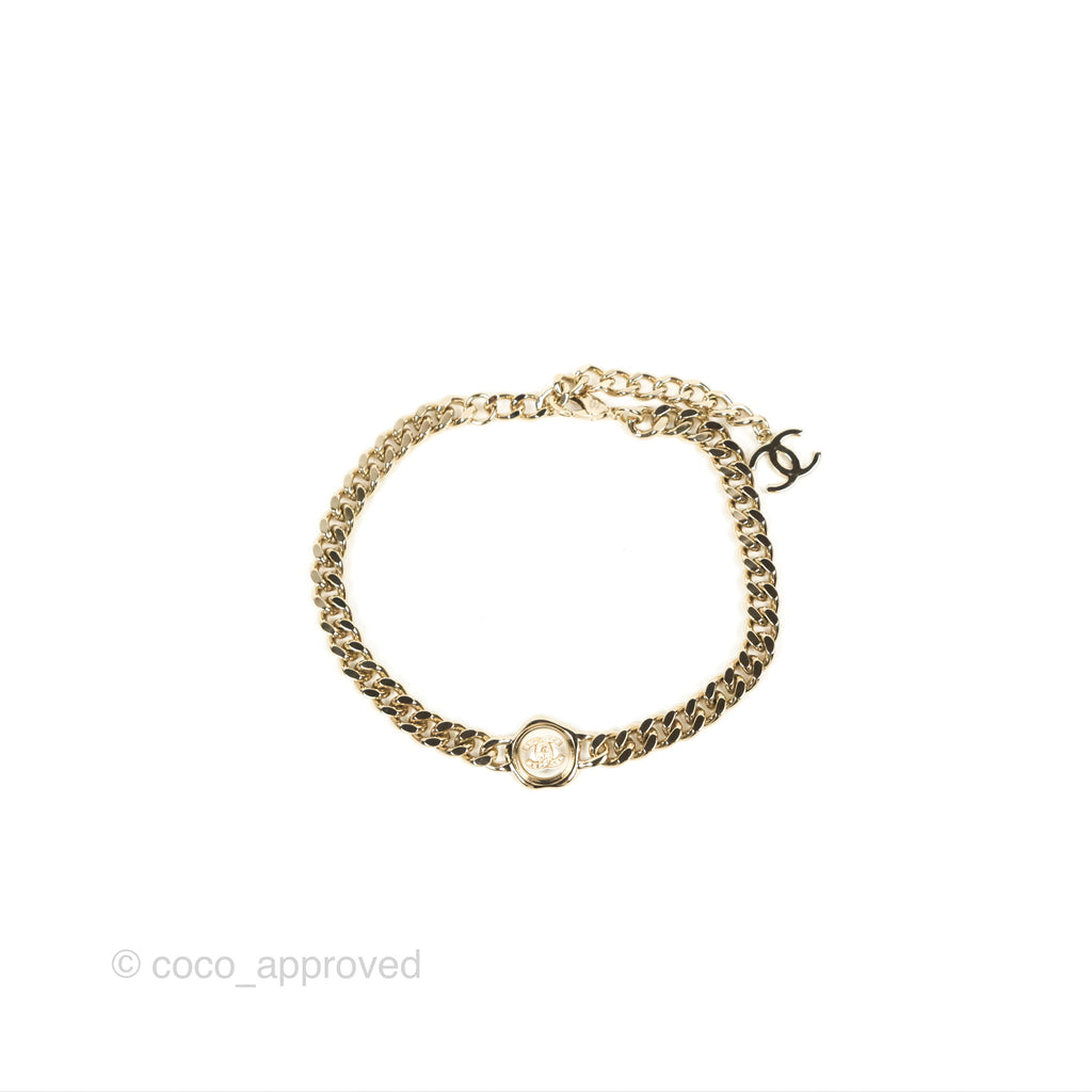 Chanel Chain Pearl CC Choker Gold Tone 22S