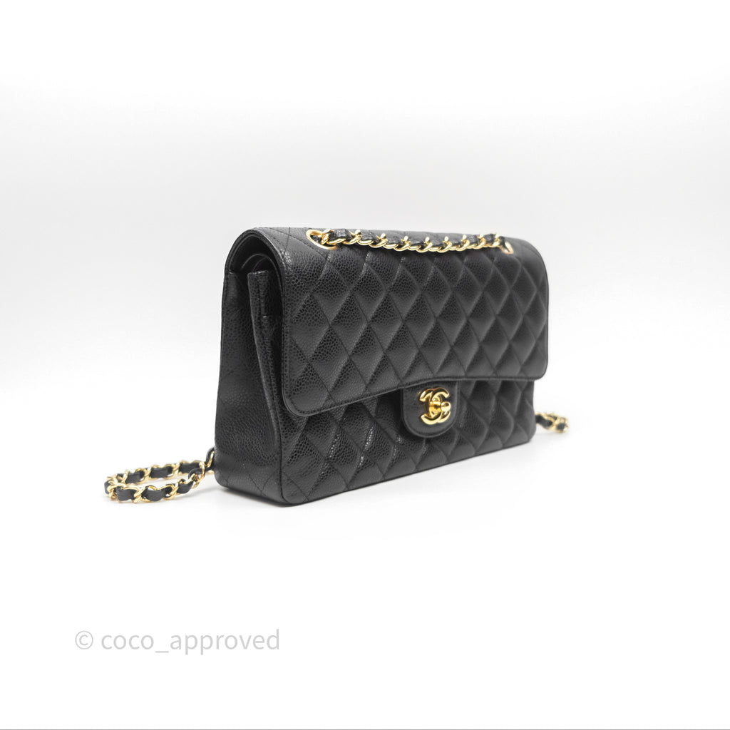 Chanel Classic M/L Medium Flap Quilted Black Caviar Gold Hardware