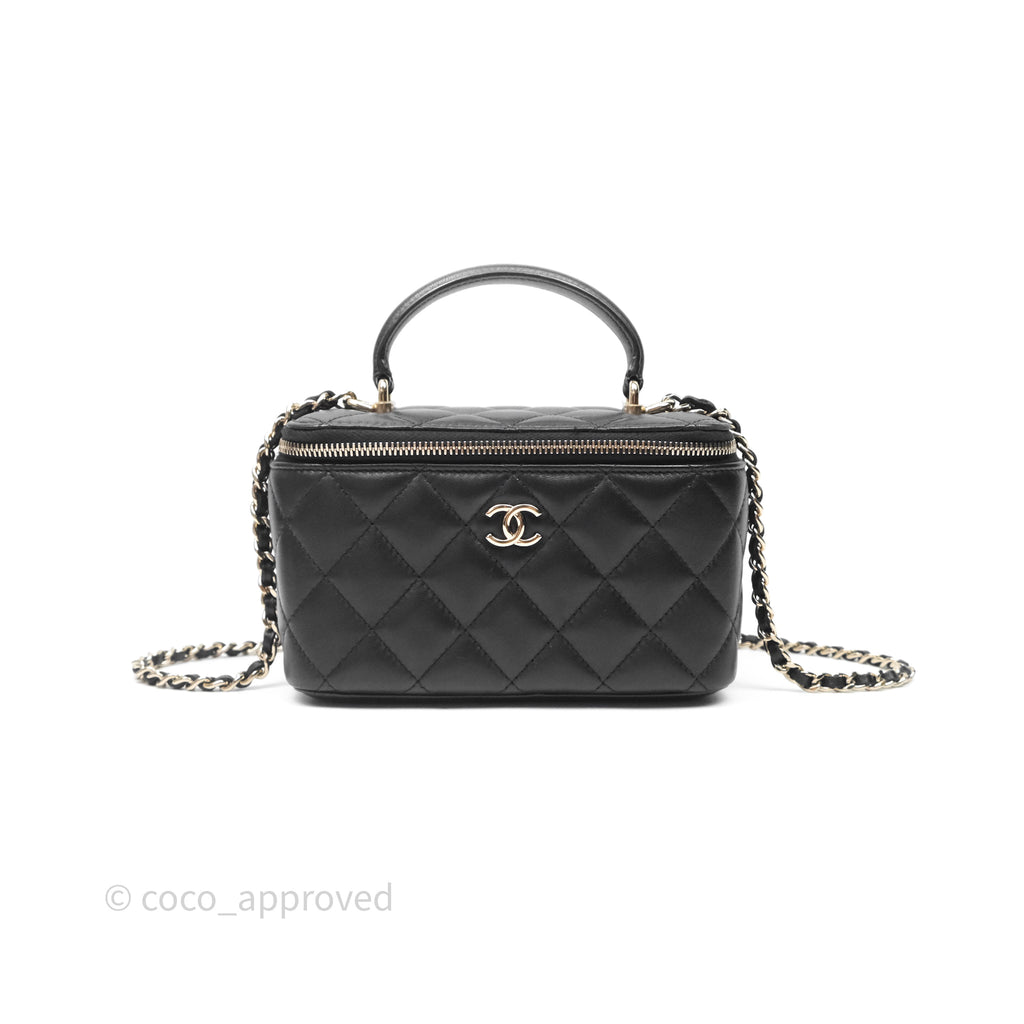 Chanel Vanity Rectangular Top Handle Black Lambskin Gold Hardware