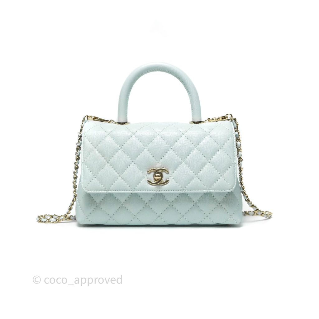 Chanel Small Coco Handle Quilted Light Blue Caviar Gold Hardware