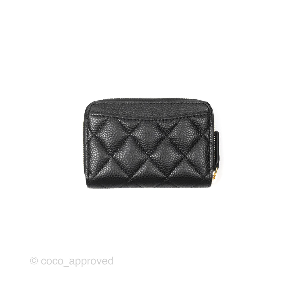 Chanel Quilted Zip Card Holder Black Caviar Gold Hardware