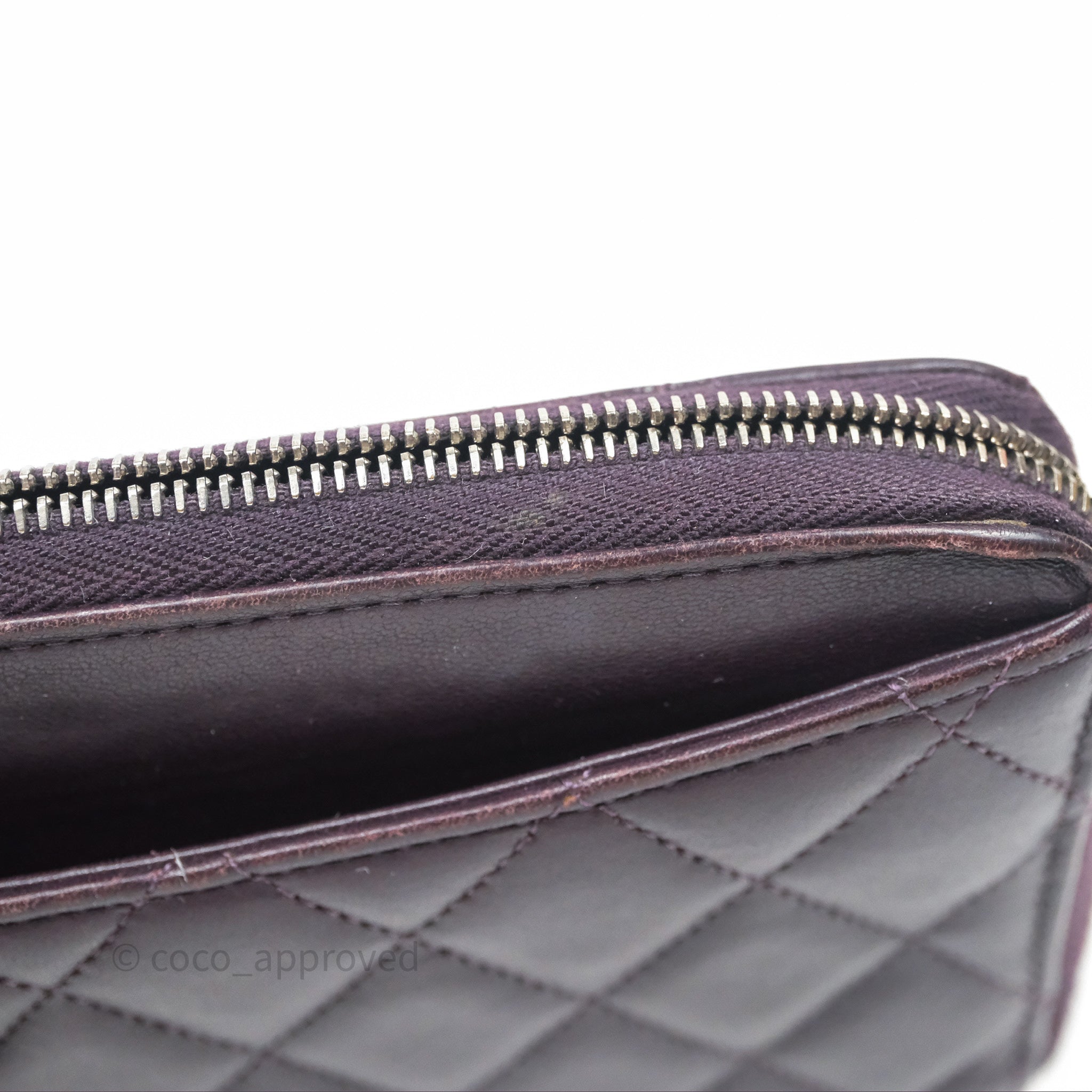 Chanel Classic Zipped Long Wallet Dark Purple Lambskin Silver