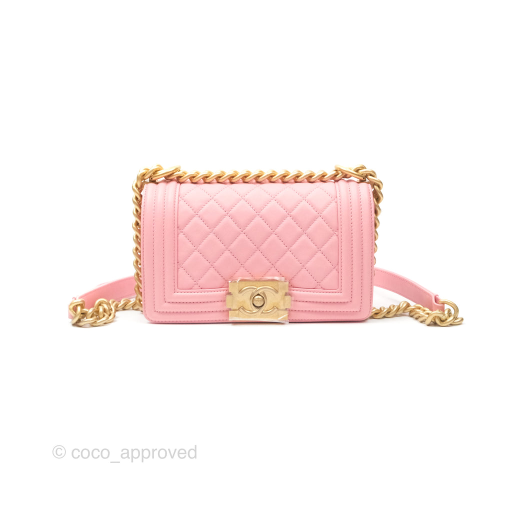 Chanel Small Boy Quilted Pink Calfskin Aged Gold Hardware