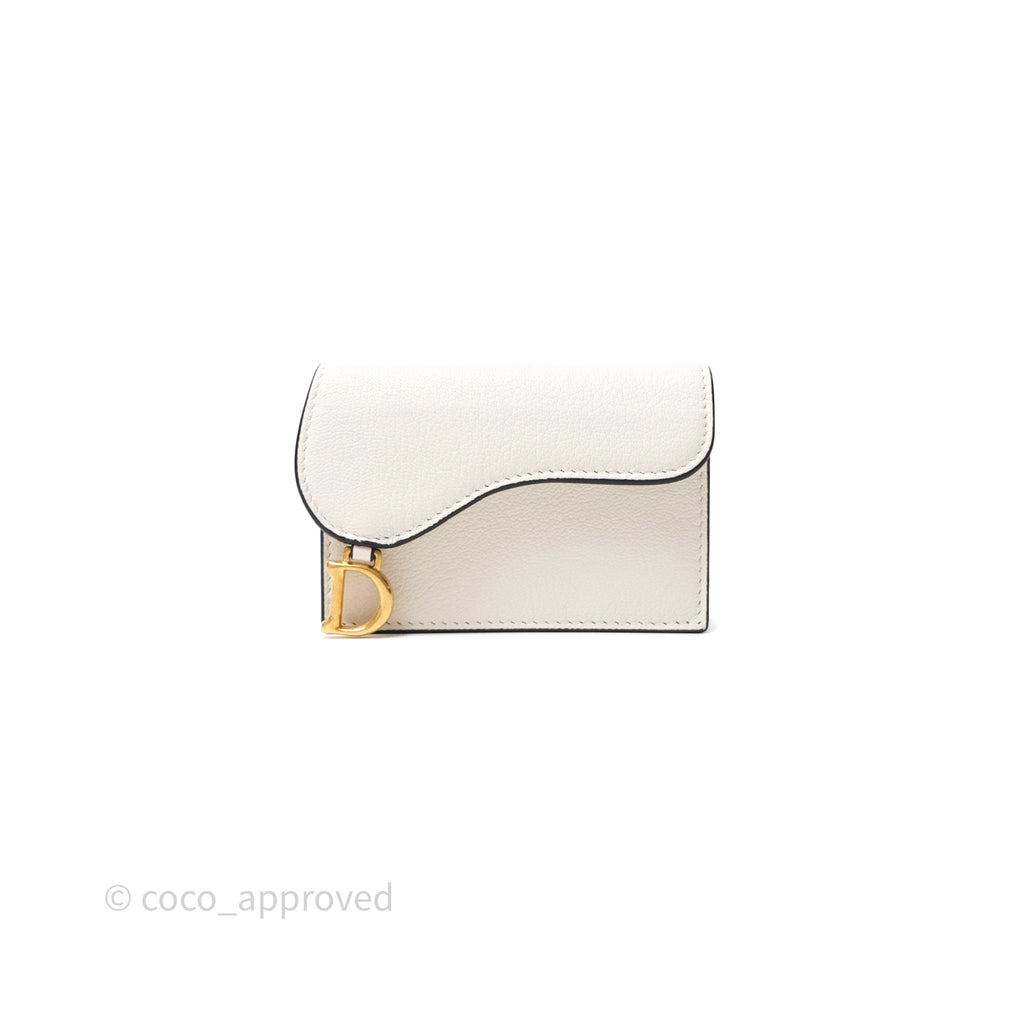 Christian Dior Saddle Bloom Card Holder Latte Goatskin