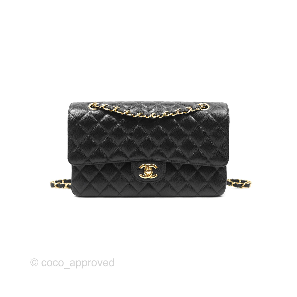 Chanel Classic M/L Medium Flap Quilted Black Caviar Gold Hardware