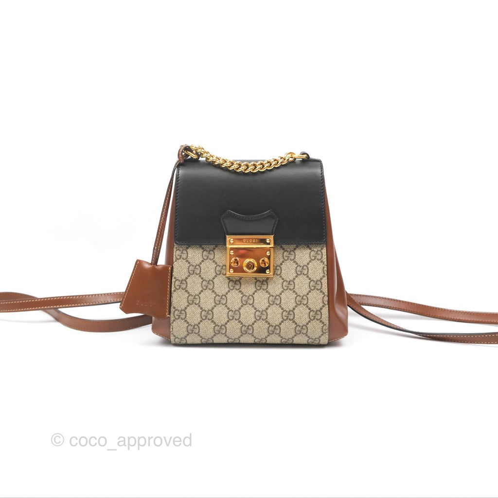 gucci mini backpack sale Gucci Mini Padlock Backpack GG Coated Canvas Black/Brown Leather – Coco Approved Studio