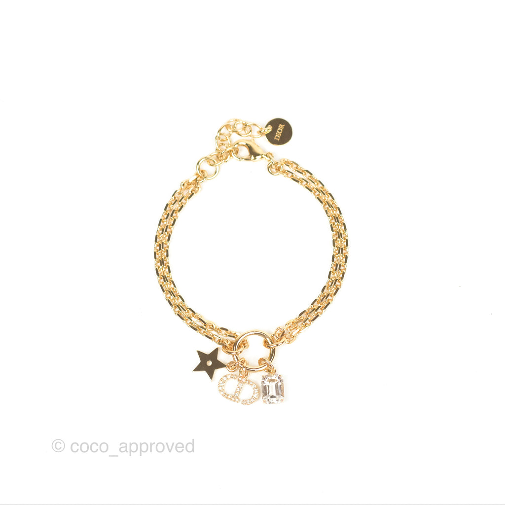 Dior Petit Star Crystal CD Charm Bracelet Gold Tone