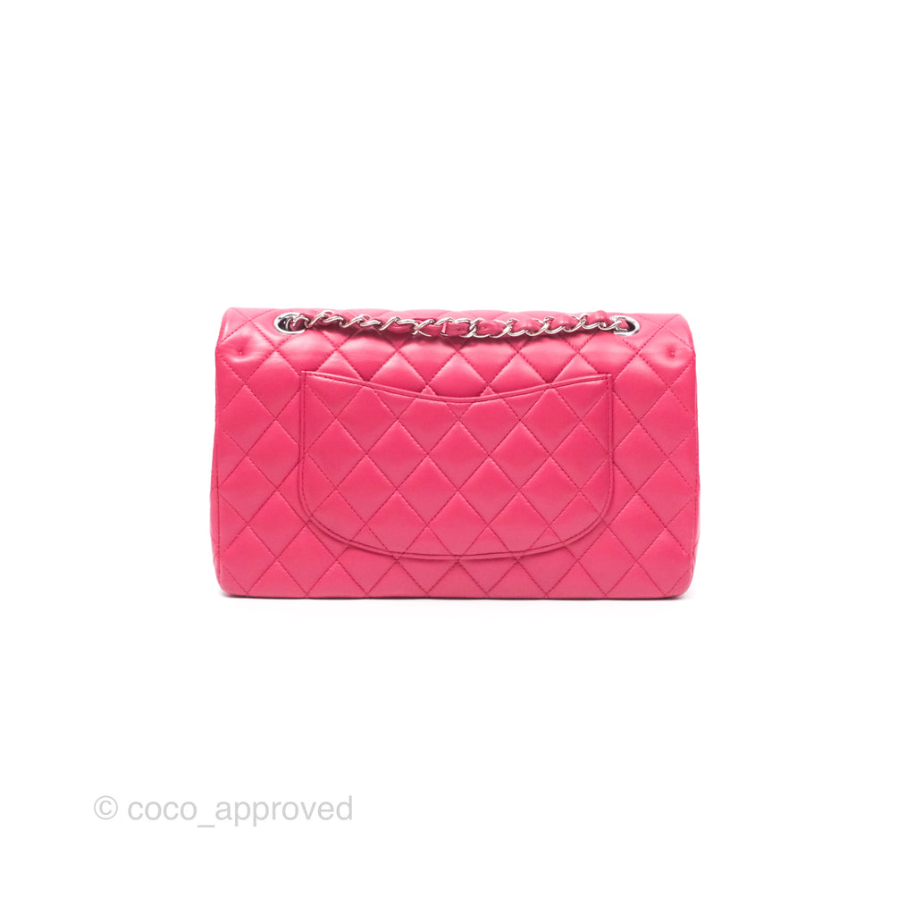 Chanel Classic M/L Medium Flap Quilted Dark Pink Lambskin Silver Hardware