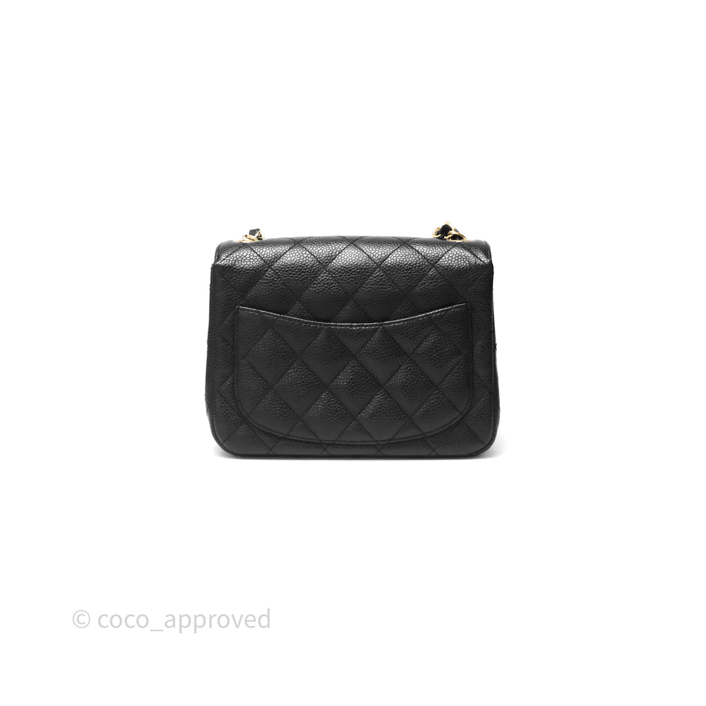 Chanel Mini Square Flap Quilted Black Caviar Gold Hardware