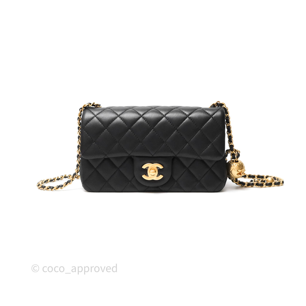 Chanel Mini Rectangular Pearl Crush Quilted Black Lambskin Aged Gold Hardware